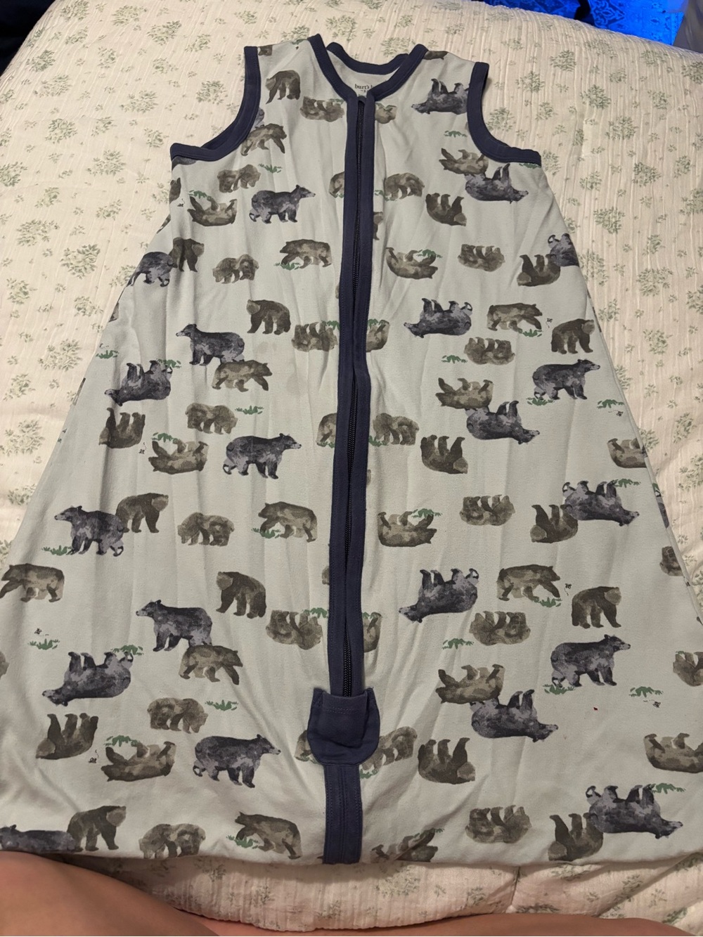 Burt's Bees Bear Print Sleep Sack with Navy Trim